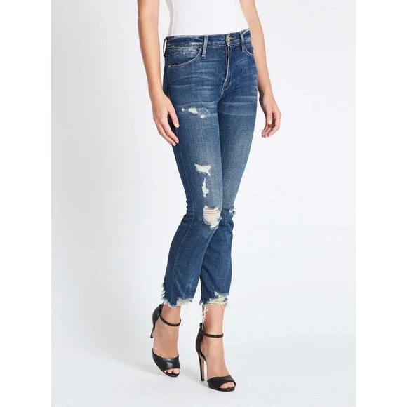 FRAME Denim Le High Straight Raw Edge Distressed Jean Catmore Size 27